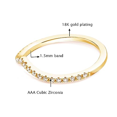 IVY & BAUBLE Simulated-Diamond Stackable Wave CZ Rings- Pairable with Engagement Ring | Chevron Wedding Bands for Women in 18K Rose Gold, Yellow Gold & White Gold Plating2