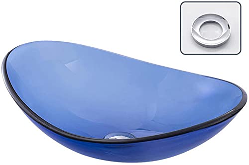 Bathroom Vessel Sink, Tempered Glass Art Sink, Modern Freestanding Washbasin with Mounting Ring for Vanity Cabinet