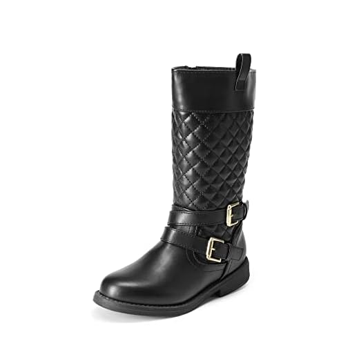 DREAM PAIRS Girls Black Buckle Knee High Riding Boots Size 4 Big Kid Luckid-01