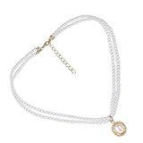 SUPVOX Collar Colgante de Perlas Doble Capa Estilo Retro, Cadena para Clavícula, Delicado Anillo Decorativo para Fiesta y Uso Diario, Joyería Femenina Elegante