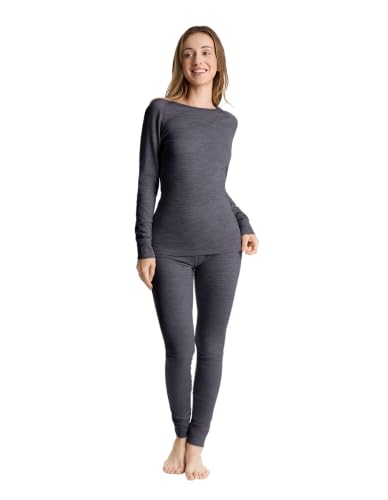 Womens 100% Merino Wool Thermals Base Layer Set (Small,190-Heather Grey)
