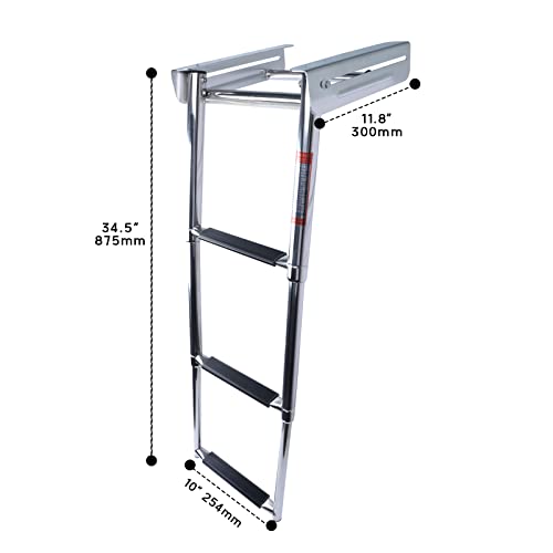 Pontoon Boat Ladder,3 Step Telescoping Ladder Under Platform Slide Mount Boat Boarding Ladder 316 Stainless Steel Heavy Duty Marine Ladder 600 Pound Capacity #TOP3