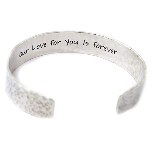 Personalized Hidden Message Cuff Bracelet For Women .925 Sterling Silver, Engraved Customized Quote Inspirational Text For Mom Grandma Wife Daughter #TOP12