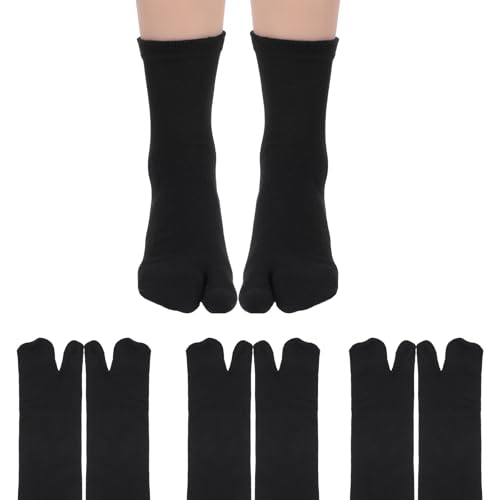 TIESOME Tabi Lot de 4 paires de chaussettes à bout fendu pour homme et femme, noir, 5-9
