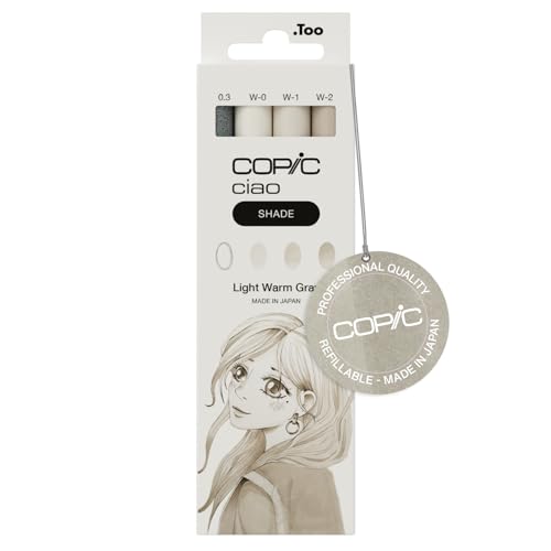 Image of Copic Ciao Shade Set Light Warm Grey, 3 Twin Markers with One Medium and One Brush Tip, Includes Multiliner Warm Grey 0.3 mm
