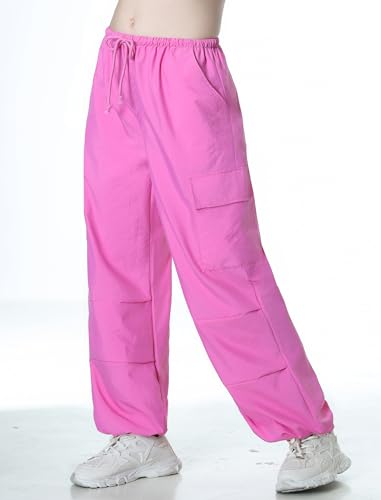 Image of EXARUS Girls Parachute Pants Cargo Hip Hop Wide Leg Baggy Y2K Teen | Tween Casual School Dance Streetwear with Pockets Elastic Waist Youth Junior Kids Bottoms Hiking 8-14Y