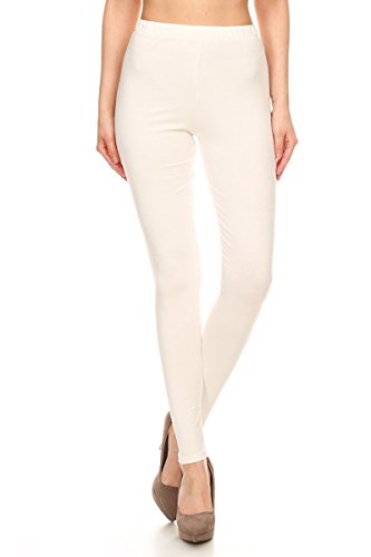 Ncl32-Ivory-M Cotton Spandex Solid Leggings Made In Usa-Ivory, M #TOP1