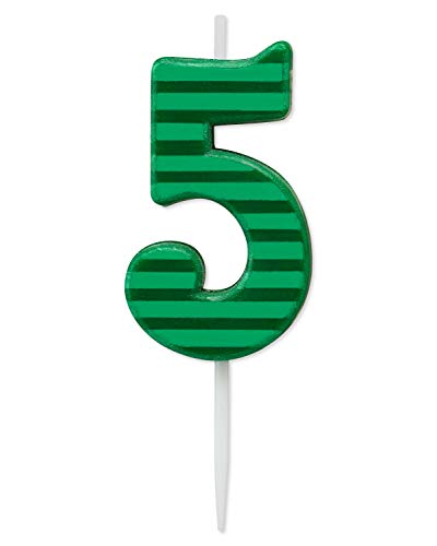 Papyrus Number 5 Birthday Candle, Green Stripes (1-Count)