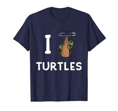 I Love Turtles Quote Pet Turtle Pocket Art World Turtle Day T-Shirt, Blue