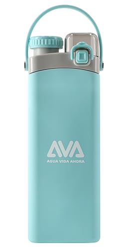 AVA Agua Vida Ahora - Botella Silicona Premium 600ml Azul - Plegable y Ultraligera - Sin BPA - Para Deporte, Viajes, Oficina - Diseño Exclusivo