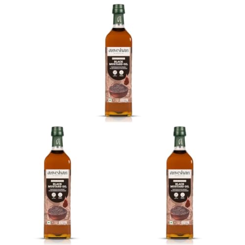 Image of Anveshan Wood Cold Pressed Mustard Oil - 1L | Glass Bottle | Kolhu /Kacchi Ghani /Chekku | Mustard Oil for Cooking | Perfect blend of Health, Taste & Aroma (Pack of 3)