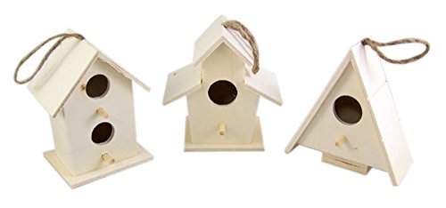 Miniature Natural Unfinished Wood Birdhouse With Jute Cord To Hang, Set Of 3 #TOP5