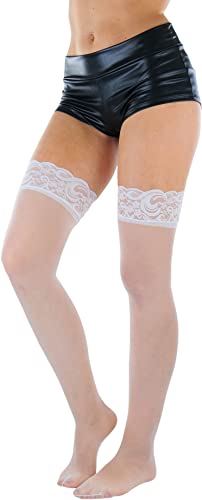 Image of ToBeInStyle Women's Wide Floral Lace Fishnet Thigh Hi Stockings