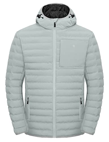 Little Donkey Andy Men's Warm Waterproof Puffer Jacket Hooded Windproof Winter Coat with Recycled Insulation Light Grey XL Little Donkey Andy Men's Warm Waterproof Puffer Jacket Hooded Windproof Winter Coat with Recycled Insulation Light Grey XL