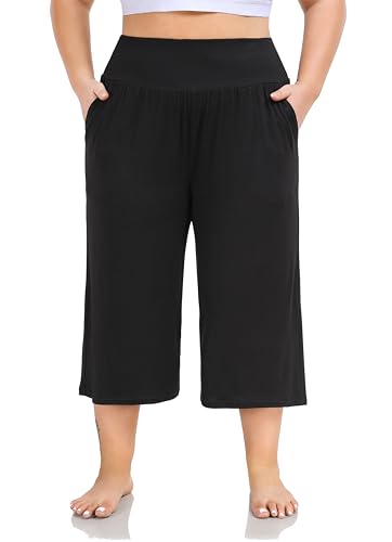 ZERDOCEAN Women's Plus Size Wide Leg Capris High Waist Yoga Pants Casual Loose Lounge Pants with...