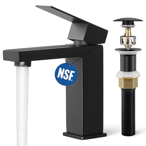 KES Black bathroom faucet with pop up drain, single-handle, matte black