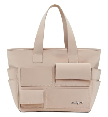 Desigual sac shopper sac à épaule bandoulière Pocket Face Pravia Shopping Bag Raw beige