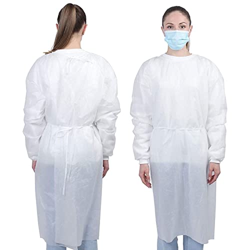 ETIK | Camici Monouso TNT con Polsini Elastici Bianchi (Set da 10) - Certificati CE DPI Cat.1 - Idrorepellenti - Unisex - Taglia Unica