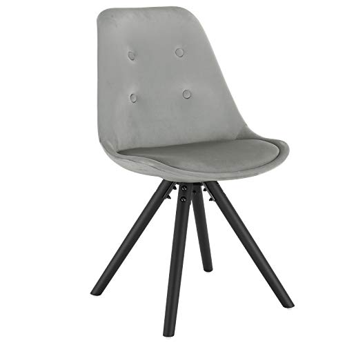 WOLTU 1x Silla de Comedor Nórdica Asiento de Terciopelo Estilo Vintage Pata de Madera Maciza con Respaldo Silla Diseño Moderno Gris Claro BH196hgr-1