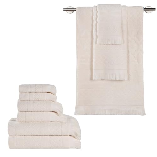 SUPERIOR Cotton 9 Piece Towel Set, Quick Dry, Bathroom Essentials, Shower, Spa, Luxury Plush Soft Absorbent Towels, Includes 3 Bath, 3 Hand, 3 Washcloth/Face Towels, Rolla Collection, Ivory