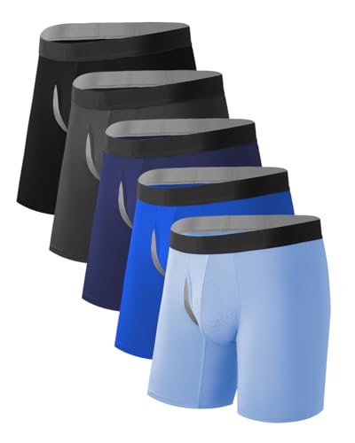 5 Pack Men's Underwear,Rayon Made From Bamboo Boxer Briefs,Ultra Soft Breathable,No Riding Up Long Leg