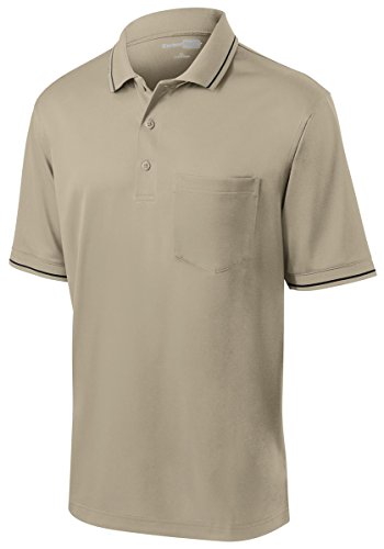 Cornerstone Men's Wrinkle Resistant Pocket Polo Shirt_Tan/Black_Large