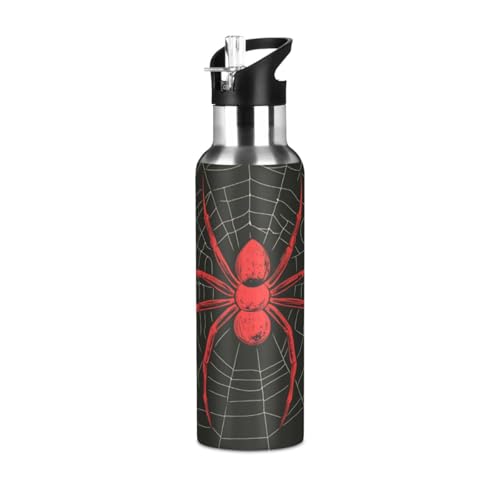 senya 20 Oz Water Bottle with Straw Red Spider Hanging Stainless Steel Water Bottle for Traveling Sports Leakproof Insulated
