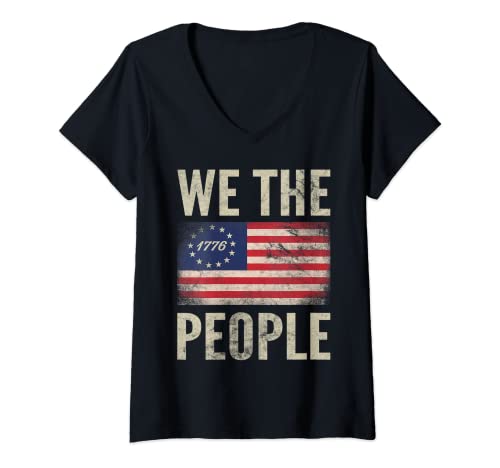 Mujer We The People Patriotic American Flag Regalo 1776 Betsy Ross Camiseta Cuello V