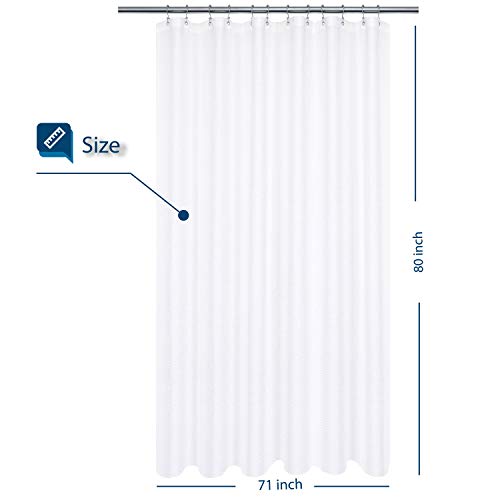 Image of Long Shower Curtain with 80 inch Height, Fabric, Waffle Weave, Hotel Collection, Water Repellent, Machine Washable, 230 GSM Heavy Duty, White Pique Pattern Decorative Bathroom Curtain