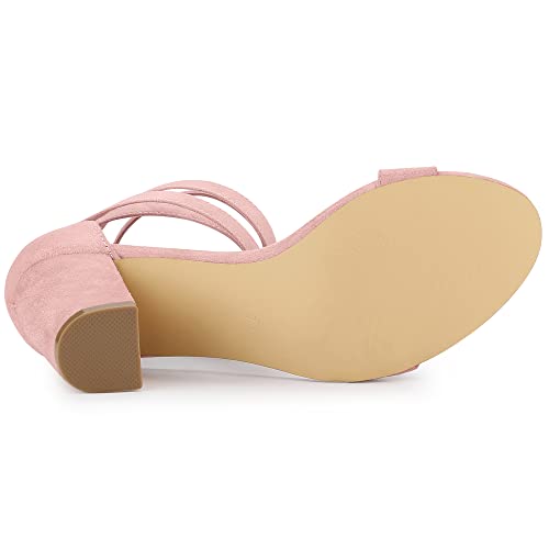 Allegra K Allegra K Women's Faux Suede Chunky Heels Lace Up Pink Sandals 7 M US