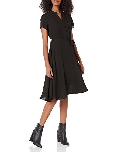 Nanette Lepore Women's Sleeveless Pintuck Shirtdress - Henley Neck With Self Tie Belt
