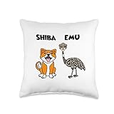 Smileteesanim Funny Shiba Inu dog and Emu Bird Shiba Emu Pun Throw Pillow
