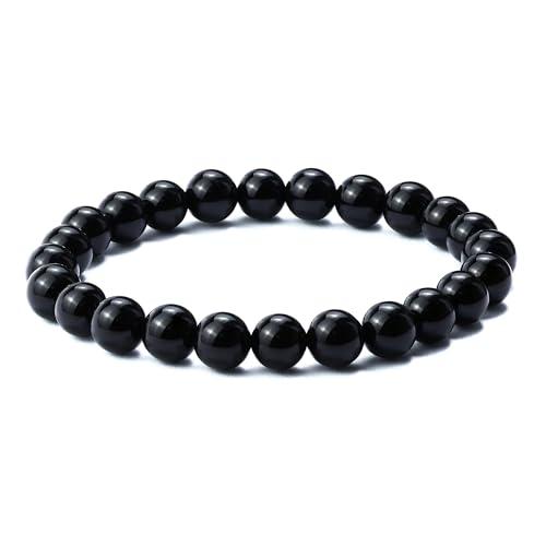 Image of Raffici Black Onyx Glossy Bead 8 mm Bracelet Balance Gemstone Energy Luck Prosperity Adjustable Unisex