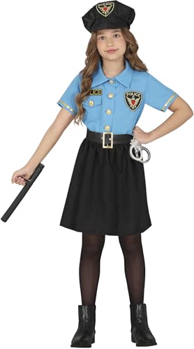 FIESTAS GUIRCA Disfraz de Policía Elegante para Niña - Uniforme de Policía Azul Claro con Vestido y Gorro de Policía - Disfraces para Niñas - Niñas de 7 a 9 Años