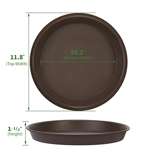 Joyseus Plant Saucer - 12 Inch - 4 Pack Durable Plastic Plant Tray For Plant Pots, Thick Plant Saucer For Indoor & Outdoor Plants. (Brown) #TOP1