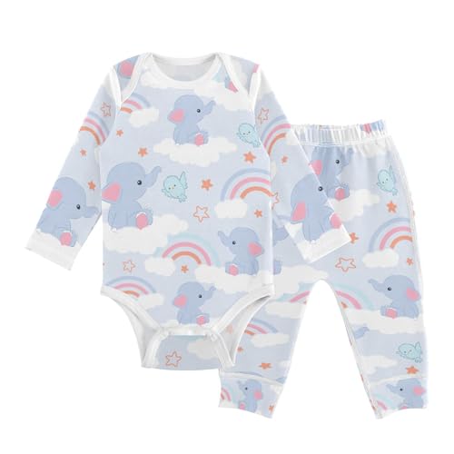 vvfelixl Baby Bodysuits Pants Sets Elephant Bird Rainbow Long Sleeve Baby Onesie Clothes for Boys Girls 3-6M