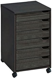 ADEPTUS Euro Solid Wood Wide 6 Drawer Roll Cart, Black