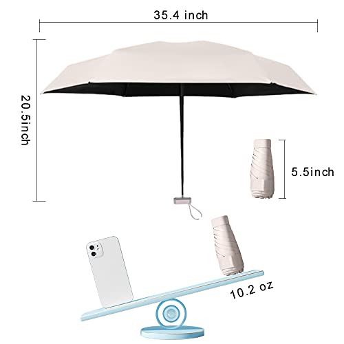 Esufeir Mini Travel Sun Umbrella For Purse With Case,Small Compact Uv Umbrella For Sun And Rain,Lightweight & Portable,Windproof Parasol Umbrella With 99% Uv Protection For Women Men Kids (Beige) #TOP4