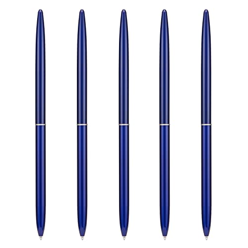 5 Pieces Ballpoint Pen Set, Black Ink Slim Lightweight Smooth Writing Metal Pen, for Business Office Teacher Student Wedding Guest (Deep Blue)