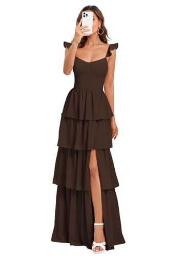 Dessiny Long Chiffon Spaghetti Straps Ruched...