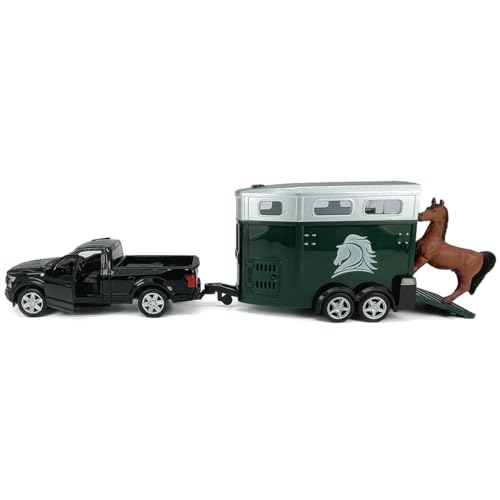F-150 Pickup Truck Trailer Towing Horse Transporter Farm Trailers, Doors Open, 1/36 Scale Model Car Diecast Metal Toy Cars, 3 4 5 6 7 Year Old Kids Boys Gifts, Cake Topper Home Office Décor Collection - Thumbnail 3
