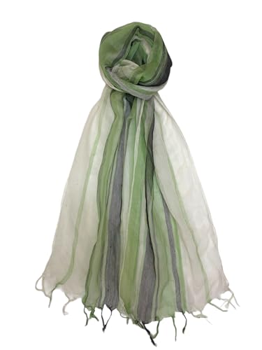 Silk Scarf for Women – Lightweight Summer Wrap with Green Stripes & Tassels – Soft Elegant Travel Shawl – Breathable Neck Accessory – 70x180cm3