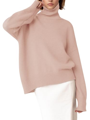 Image of YKR Women's Turtleneck Sweater Chunky Long Sleeve Knitted Pullover High Low Hem Trendy 2026 Fall Winter Basic Jumper Top