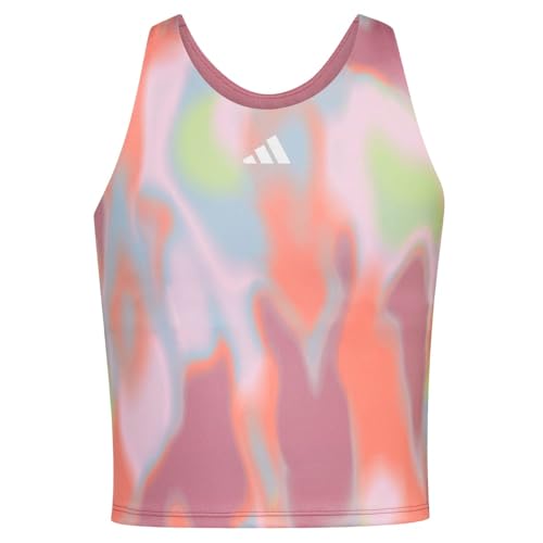 adidas Camiseta regata infantil feminina com estampa em toda a parte com suporte leve F23 gola redon