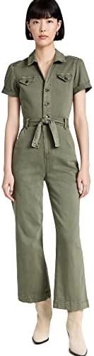PAIGE Women's Short Sleeve Anessa Jumpsuit, Vintage Ivy Green, 4
