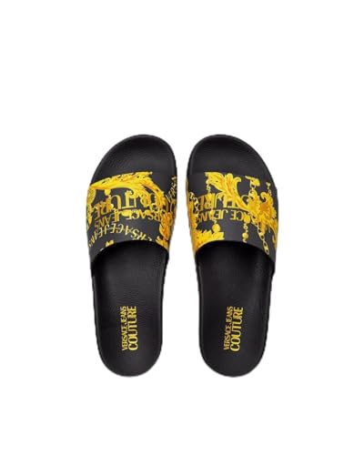 VERSACE JEANS COUTURE Black Baroque Print Slides with Chain Detail -10 for Mens