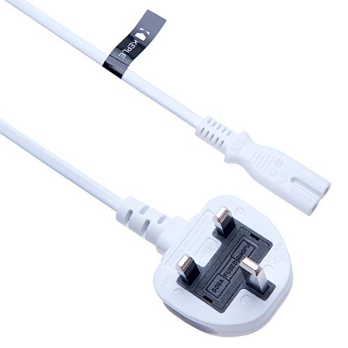 2 Pin Mains Power Cable Universal Fig Figure 8 UK Lead Compatible with HP Envy 4500, 5530, 5532, 120, 5510, 5520, 6520 | HP OfficeJet 4650, 6968, 6978, 3830, 8710 Printer | Wall Cord 3m (White)