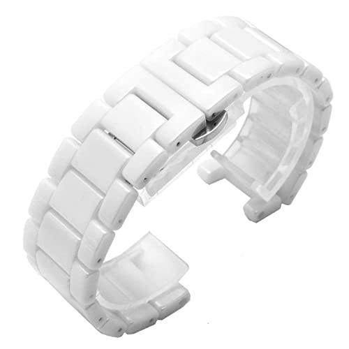 MJMT06 Ceramic Watchband Compatible with GC Watches Band Notched Ceramic Bracelet Fashion(White,16X8mm)