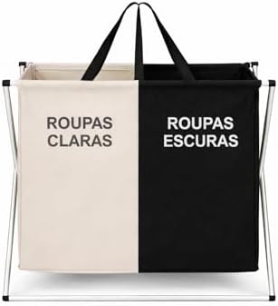 Cesto Duplo de Roupa Suja Dobrável Dark/Light – Estrutura Inox, T...