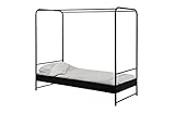 Maße: Dieses Bett ist in drei verschiedenen Größen (HxBxT) erhältlich: 190x206x95 cm (Matratzengröße 90x200 cm), 190x206x125 cm (Matratzengröße 120x200 cm) und 190x206x165 cm (Matratzengröße 160x200 cm). Die Höhe der Beine ist 23 cm und die Dicke des Bettrandes beträgt 16 cm. Die Höhe vom Boden bis zur Matratze beträgt 39 cm.